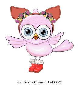 Cute bird with ears and flowers