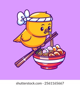 Cute Bird Eating Ramen Noodle Cartoon Vector Icon 
Illustration. Animal Food Icon Concept Isolated Premium 
Vector. Flat Cartoon Style 