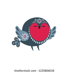 Cute bird in ethnic style. Vector illustration isolated on a white background.