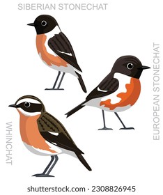 Cute Bird European Stonechat Cartoon Vektor