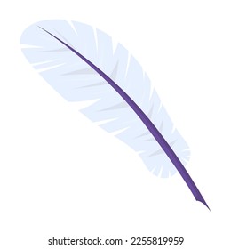 Cute bird feather vector illustration. Cartoon quill for writing magic book. Magic element in boho style isolated on white background