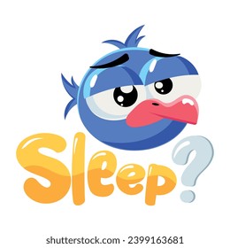 Cute bird feeling sleeping, flat sticker 
