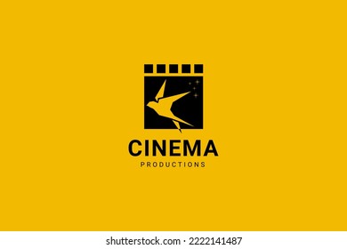 Cute Bird With Film Equipments. Good Logo Design For Movie Maker