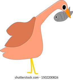 Cute Bird Fish On Its Beak Vector