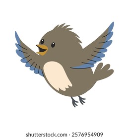 Cute bird. Cute flat vector illustration on white background. 
