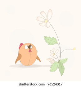 Cute bird and flower