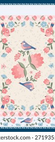 Cute Bird Flower Composition Scarft Pattern