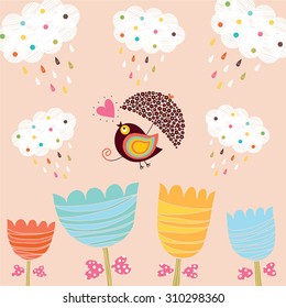Cute bird and flower design. Vector illustration.