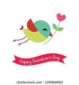 cute bird with flower happy valentine's day greeting vector