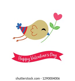 cute bird with flower happy valentine's day greeting vector