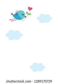 cute bird with flower valentine greeting vector