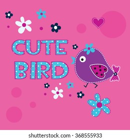 cute bird with flower vector illustration
