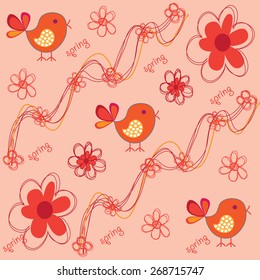 cute bird with flowers and curls vector illustration