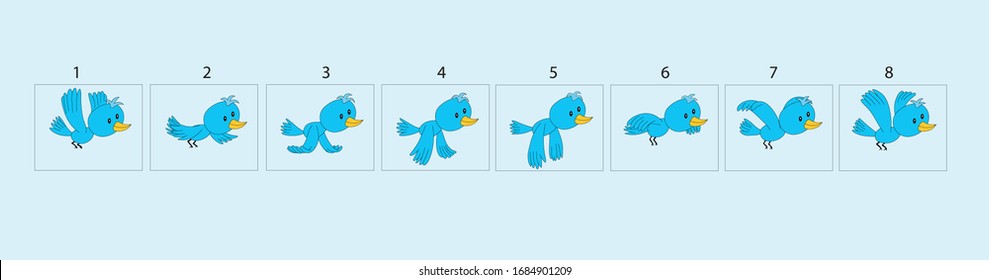 Cute bird flying animation. Bird Animations. Set of Sprite bird flies.vector