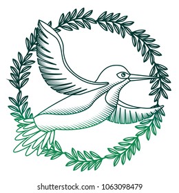 cute bird flying with wreath flowers