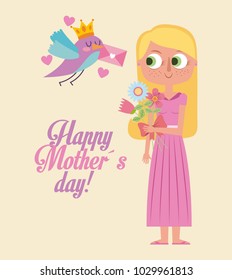 cute bird giving message a happy woman mother day card