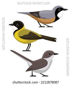 Cute Bird Golden Whistler Set Cartoon Vector