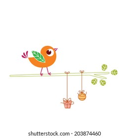 cute bird greeting with gift