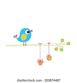 cute bird greeting with gift