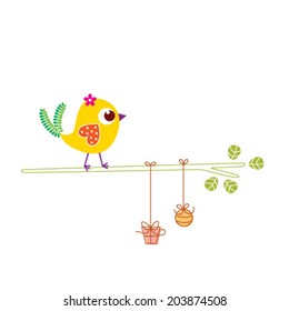 cute bird greeting with gift