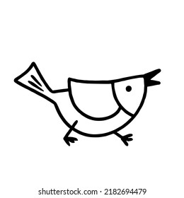 Cute bird in hand drawn doodle style. Vector illustration isolated on white background.