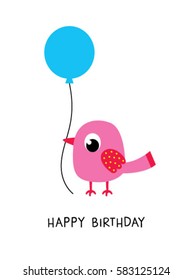 cute bird happy birthday greeting card with balloon
