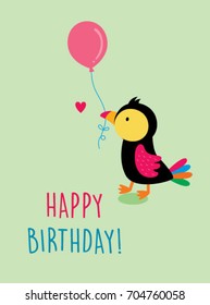 cute bird happy birthday greeting card vector