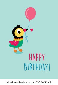 cute bird happy birthday greeting card vector