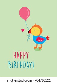 cute bird happy birthday greeting card vector