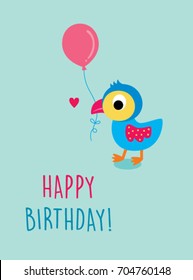 cute bird happy birthday greeting card vector