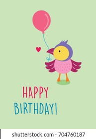 cute bird happy birthday greeting card vector