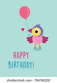 cute bird happy birthday greeting card vector