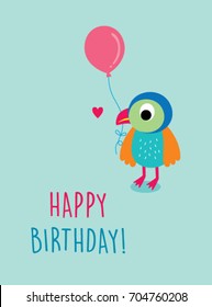 Cute Bird Happy Birthday Greeting Card Stock Vector (Royalty Free ...