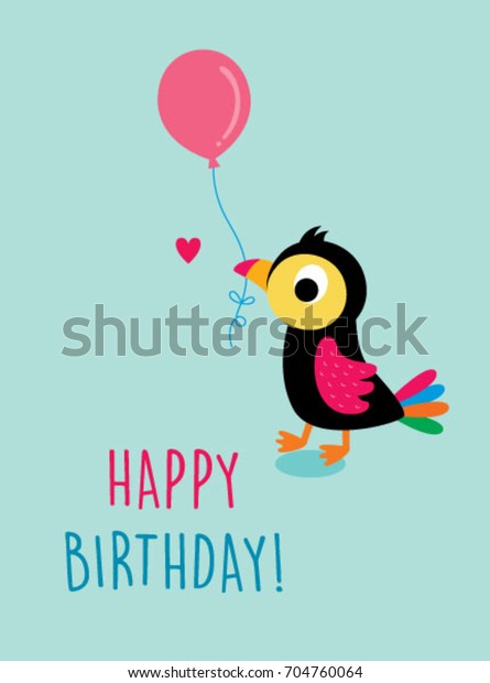 Cute Bird Happy Birthday Greeting Card Stock Vector (Royalty Free ...