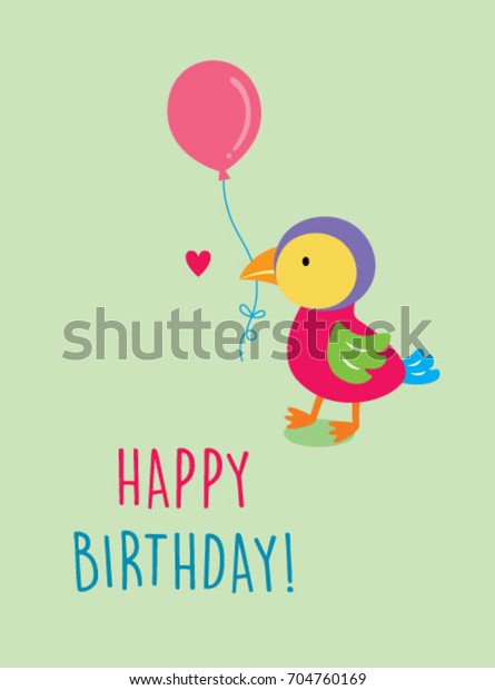 Cute Bird Happy Birthday Greeting Card Stock Vector (Royalty Free ...