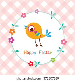 cute bird happy easter day greeting card vector illustration