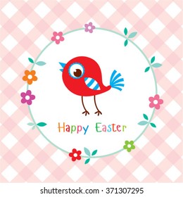 cute bird happy easter day greeting card vector illustration