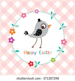 cute bird happy easter day greeting card vector illustration