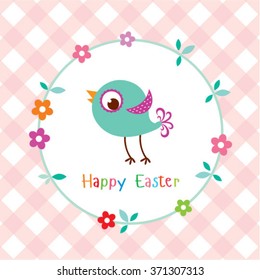 cute bird happy easter day greeting card vector illustration