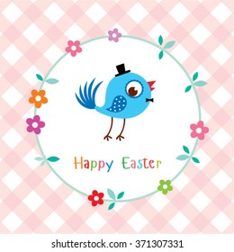 cute bird happy easter day greeting card vector illustration