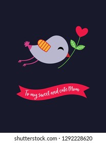 cute bird happy mother's day greeting vector