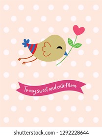 cute bird happy mother's day greeting vector