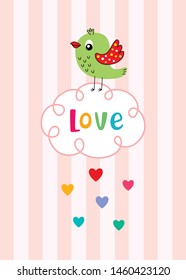 cute bird happy valentine's day greeting vector