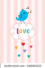 cute bird happy valentine's day greeting vector