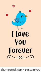cute bird happy valentine's day greeting vector