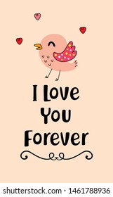 cute bird happy valentine's day greeting vector