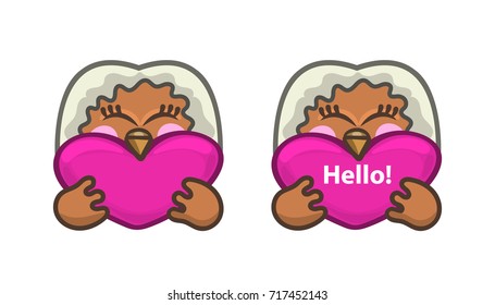 Cute bird and heart  isolated. Vector illustration for Valentine's day, icon, sticker. Cartoon style.