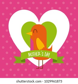 cute bird in hearts love mothers day dotted background