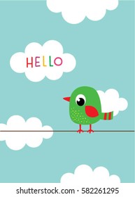 cute bird hello greeting card