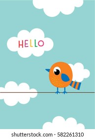 cute bird hello greeting card